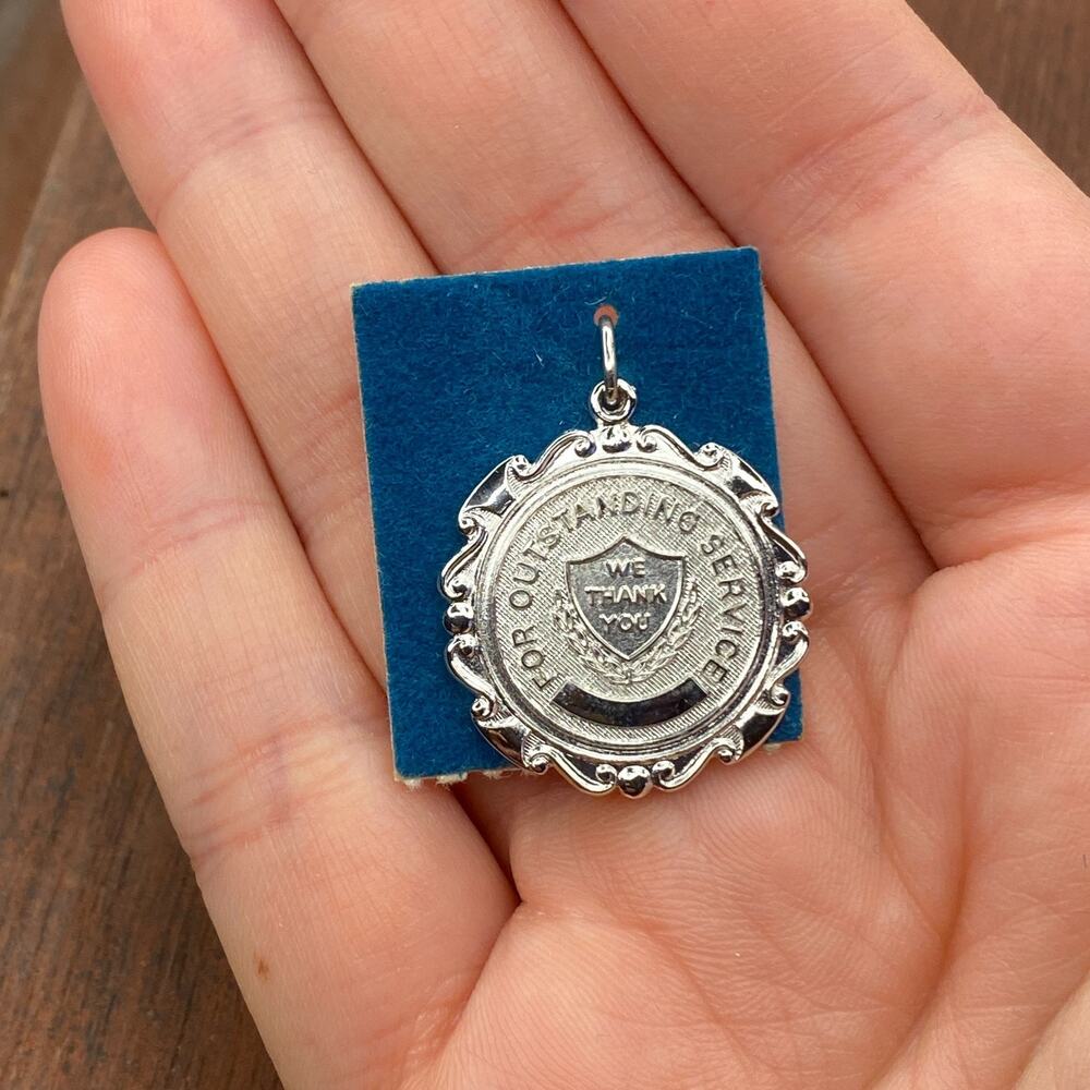 Vintage Griffith 925 Sterling Silver "For Outstanding Service" Pendant Charm